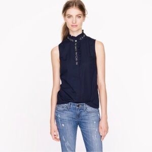 J. Crew Navy Embellished Blouse size 2 rhinestone top